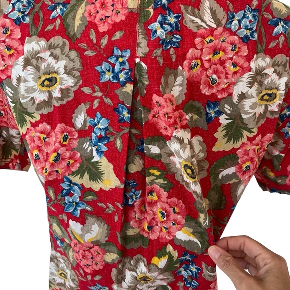 Vintage LizWear Petite red Hawaiian button down shirt short sleeve SP cotton - Picture 8 of 13